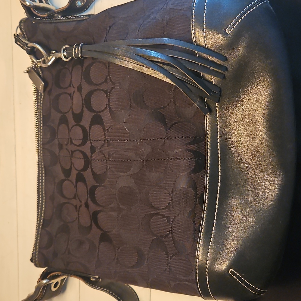 Coach Black Signature Canvas Leather Crossbody Bag